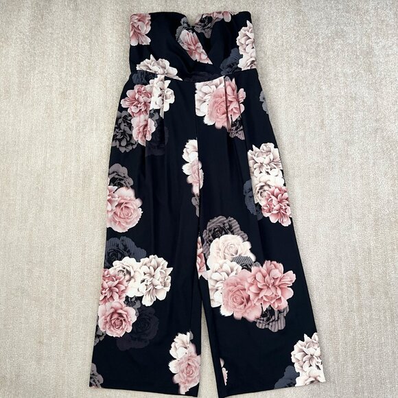 City Chic Floral Strapless Wide Leg Jumpsuit S - Picture 1 of 12